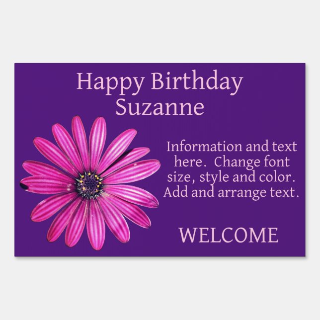 Pink African Daisy Flower Happy Birthday Sign (Front)