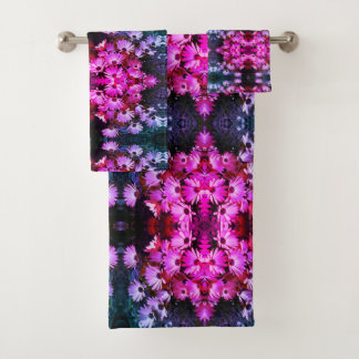 Pink African Daisy Flowers Abstract Art Bath Towel Set