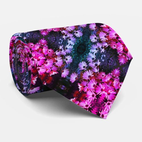 Pink African Daisy Flowers Abstract Art Pattern Neck Tie