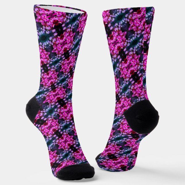 Pink African Daisy Flowers Abstract Art   Socks (Angled)