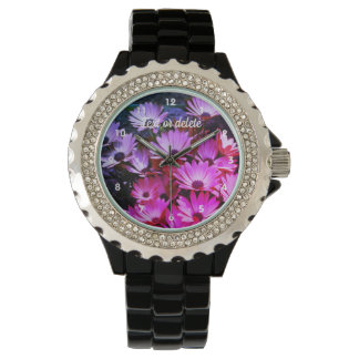 Pink African Daisy Flowers Abstract Personalized  Watch