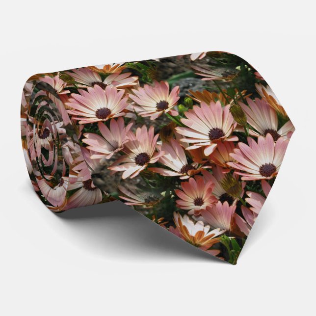 Pink African Daisy Flowers  Neck Tie (Rolled)