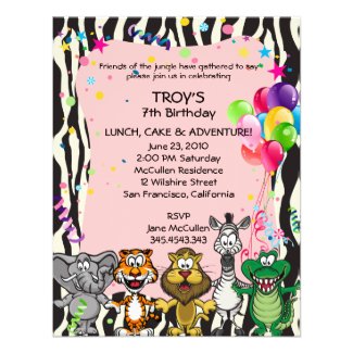 Pink African Safari Girl's Birthday Party Invitati Announcements