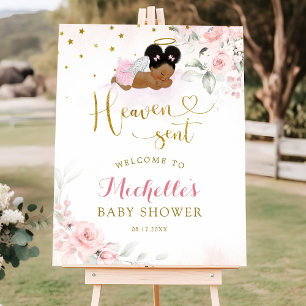 Pink Afro Angel Baby Heaven Sent Welcome Sign