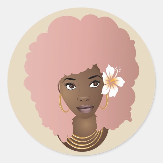 Pink Afro, Flower in Her Hair Stickers | Zazzle.com