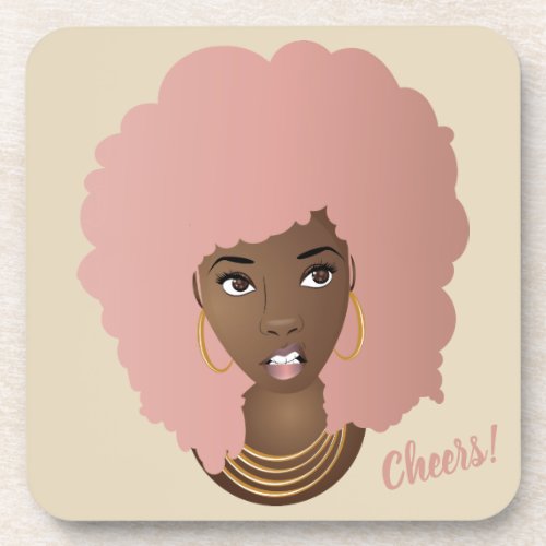 Pink Afro Natural Beauty Coasters Set of 6