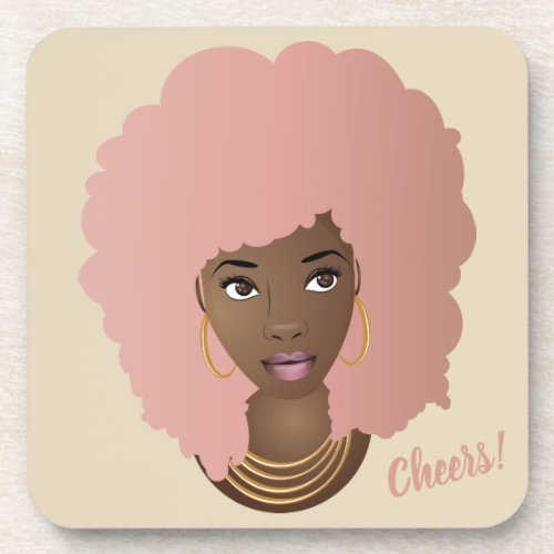 Pink Afro Natural Beauty Coasters Set of 6