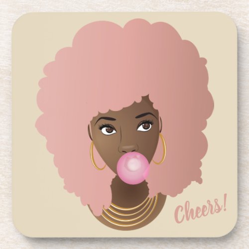 Pink Afro Popping Pink Bubblegum Coasters Set of 6