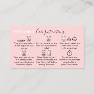Pink Aftercare Instructions for Wax Melt Business Card