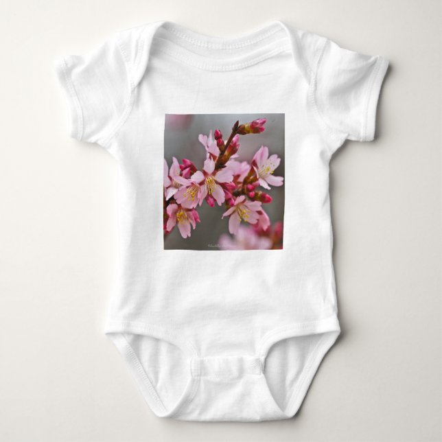 Pink Against A Gray Sky Japanese Cherry Blossoms Baby Bodysuit (Front)