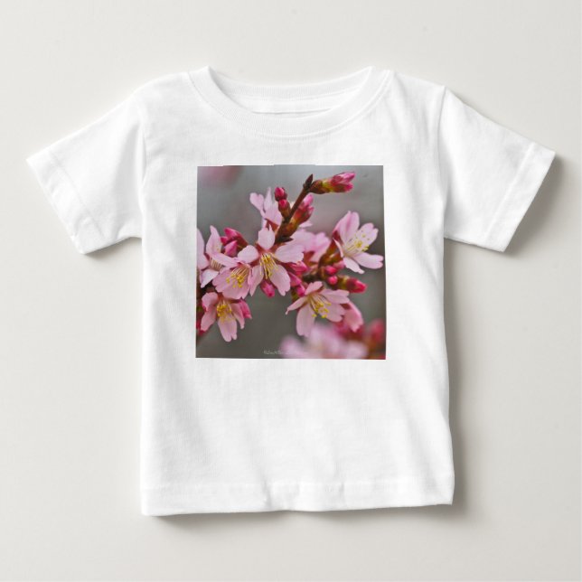 Pink Against A Gray Sky Japanese Cherry Blossoms Baby T-Shirt (Front)