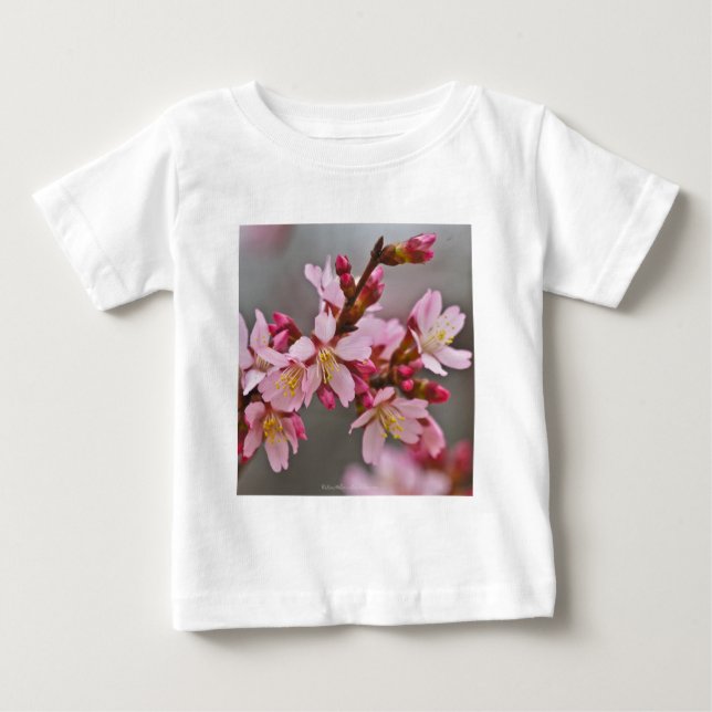 Pink Against A Gray Sky Japanese Cherry Blossoms Baby T-Shirt (Front)