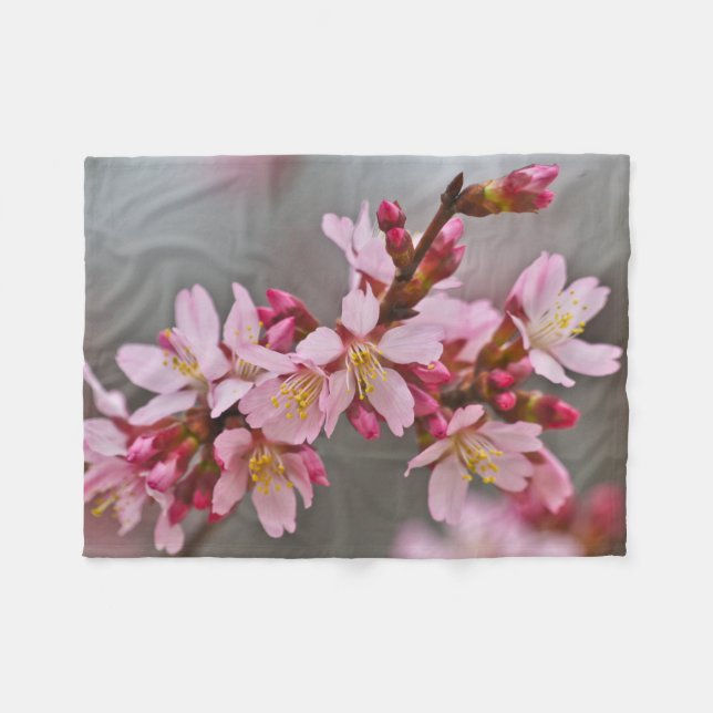 Pink Against A Gray Sky Japanese Cherry Blossoms Fleece Blanket (Front (Horizontal))