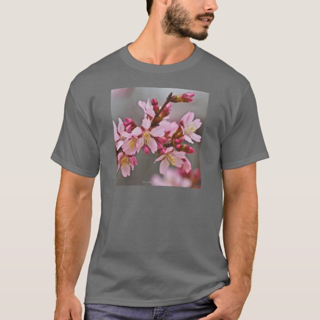 Pink Against A Gray Sky Japanese Cherry Blossoms T-Shirt (Front)