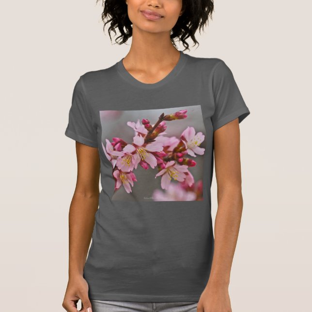 Pink Against A Gray Sky Japanese Cherry Blossoms T-Shirt (Front)