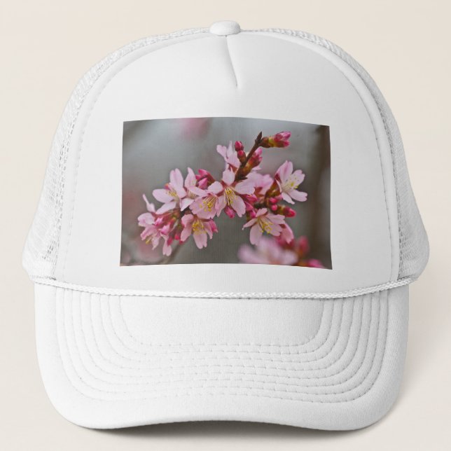 Pink Against A Gray Sky Japanese Cherry Blossoms Trucker Hat (Front)