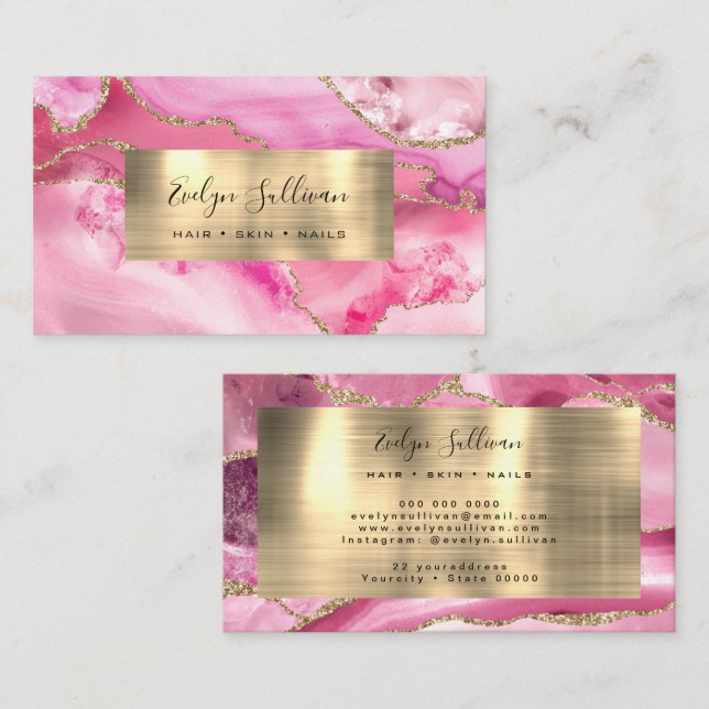 pink agate and gold foil business card (Front/Back)