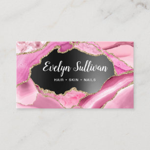 Pink Agate Black Foil business card