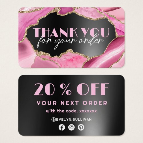 Pink agate black foil discount card