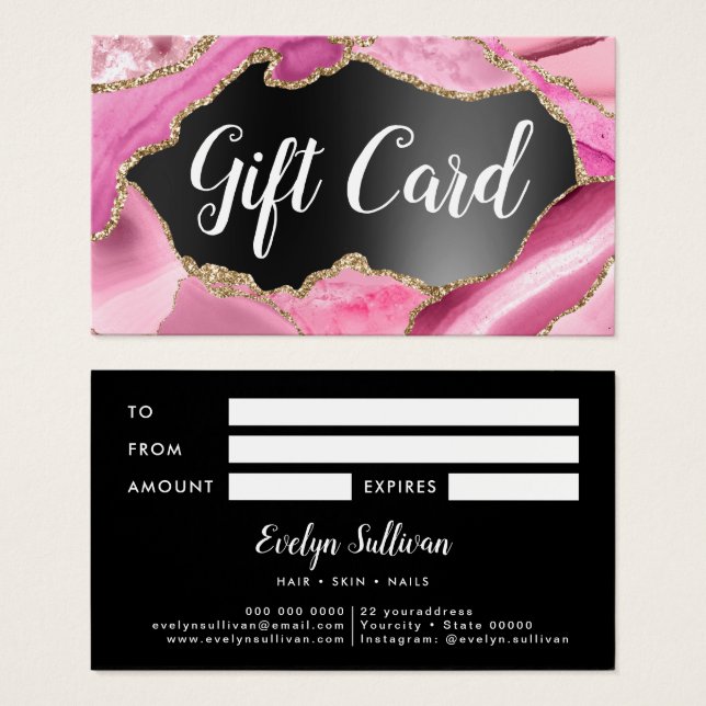 Pink Agate Black Foil Gift Card (Front & Back)