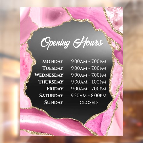 Pink Agate Black Foil Opening Hours Window Cling