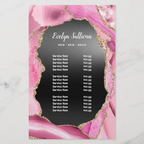 Pink agate black foil price list flyer