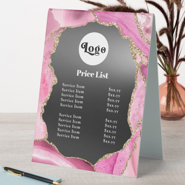 Pink Agate Black Foil Price List Table Tent (In SItu (Table))