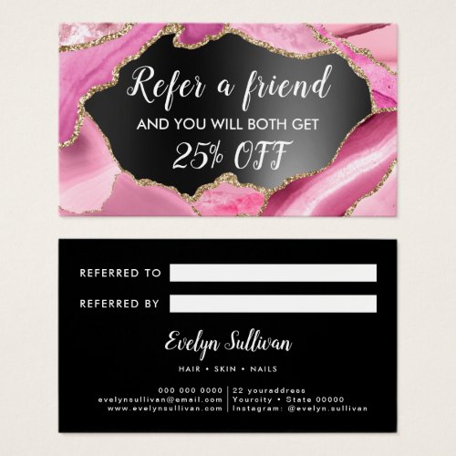 pink agate black foil referral Card