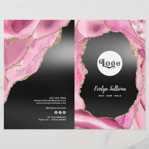 Pink agate black foil service menu brochure