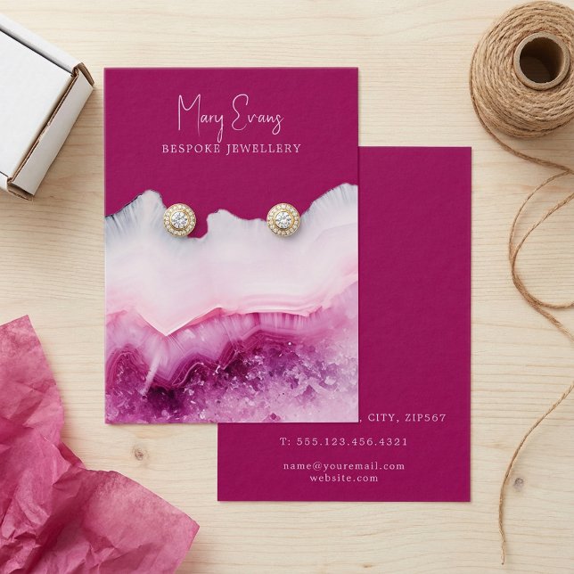 Pink agate earring display card (Pink agate earring display card.)