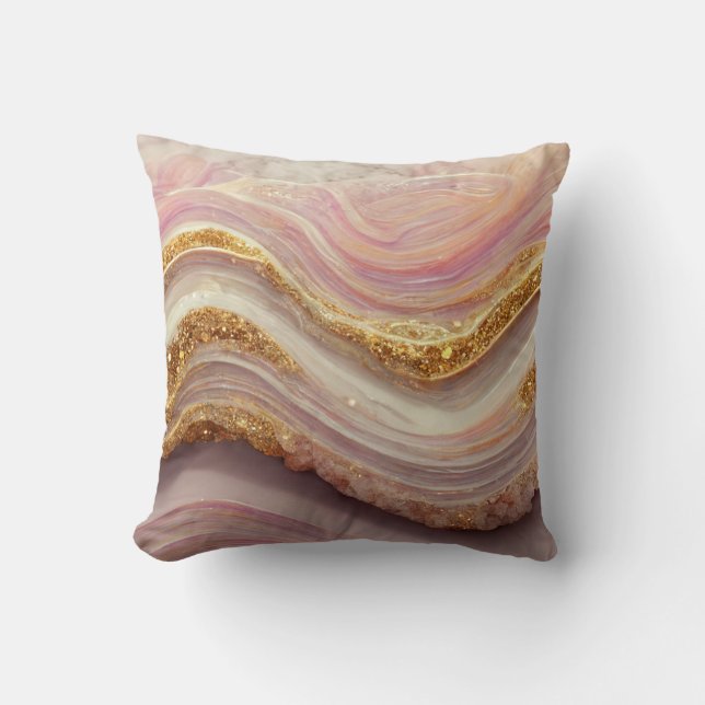 Pink Agate Geode Stone Throw Pillow (Front)