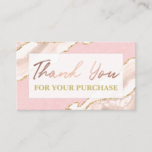Pink Agate Glam Thank You For Your Purchase Business Card