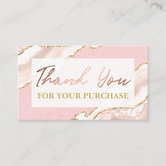 Pink Agate Glam Thank You For Your Purchase Business Card (Front)