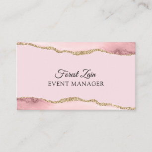 Pink agate glitter business card