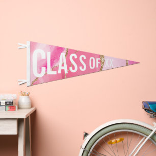 Pink Agate Gold Glitter Graduation Class Of 2026 Pennant Flag