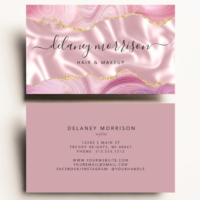 Pink Agate Gold Glitter Luxury Business Card (Creator Uploaded)