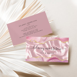 Pink Agate Gold Glitter Luxury Business Card
