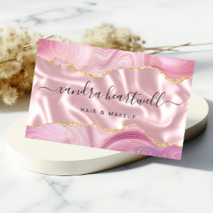 Pink Agate Gold Glitter Luxury Business Card