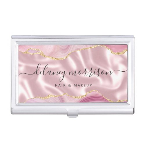 Pink Agate Gold Glitter Luxury Business Card Case