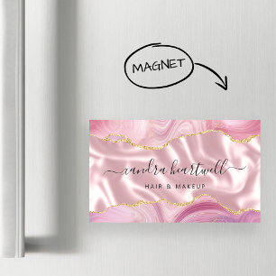 Pink Agate Gold Glitter Luxury Business Card Magnet