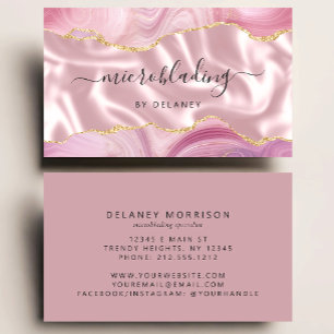 Pink Agate Gold Glitter Luxury Microblading Business Card