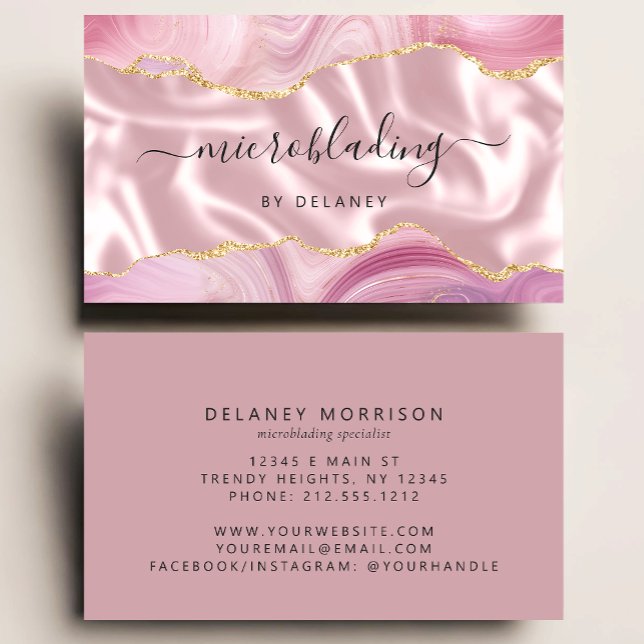 Pink Agate Gold Glitter Luxury Microblading Business Card (Creator Uploaded)