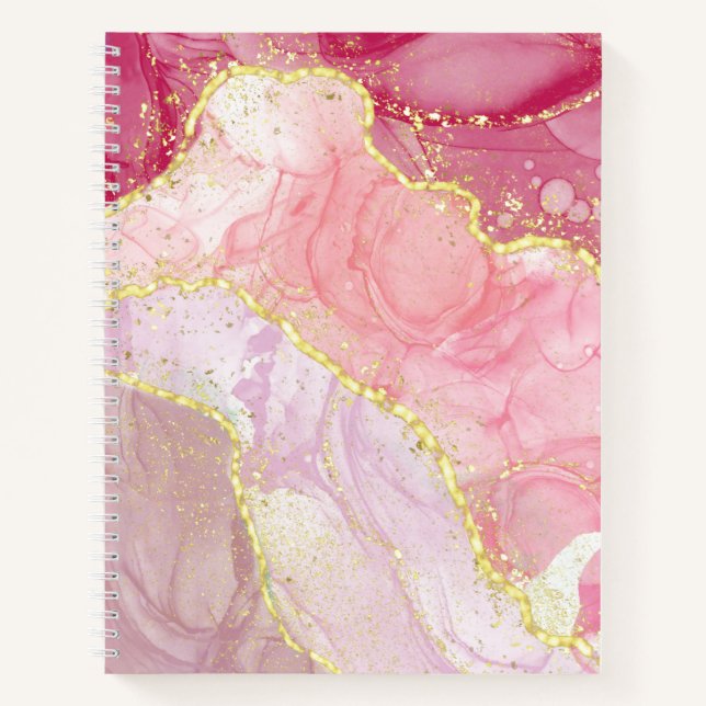 Pink Agate Gold Glitter Marble Geode  Notebook (Front)