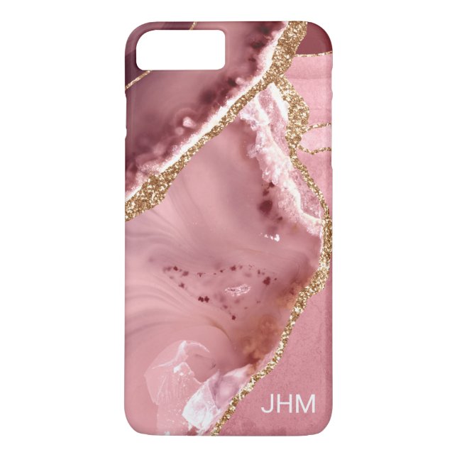 Pink Agate Gold Glitter Monogram Case-Mate iPhone Case (Back)