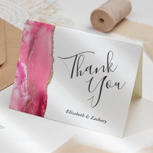 Pink Agate Gold Wedding Thank You Card