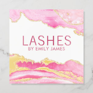 Pink Agate Lash Extensions Beauty Salon Foil Spot Gloss Business Cards