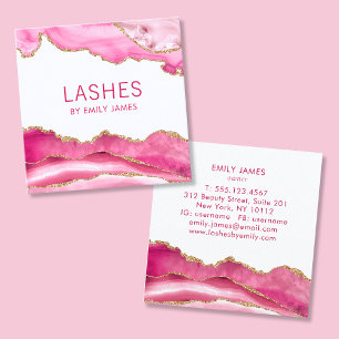 Pink Agate Lash Extensions Beauty Salon Square Business Card