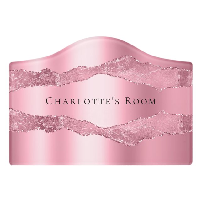 Pink agate marble name door sign (Small Crest Front)