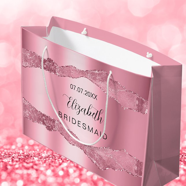 Pink agate name elegant bridesmaid large gift bag (Creator Uploaded)