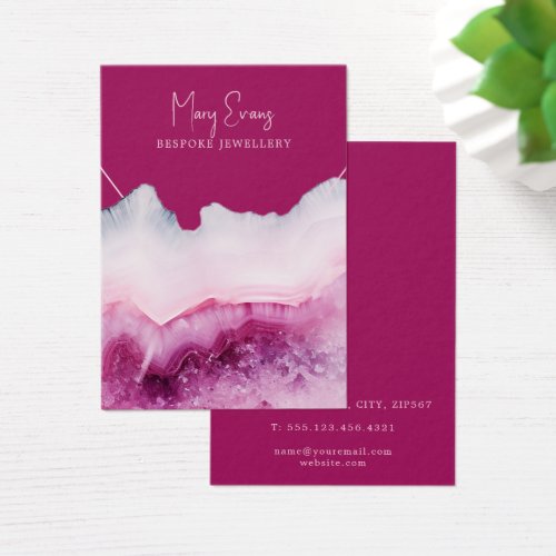 Pink agate necklace display card